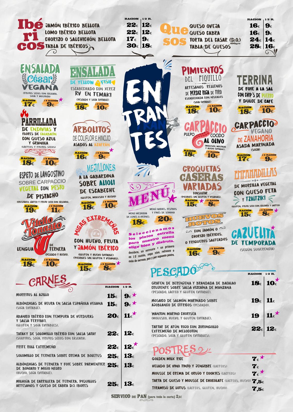 Carta restaurante octavo arte